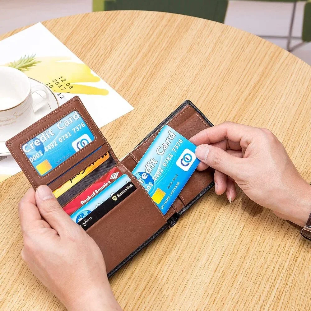 Men's Leather Wallet with Coin Pocket Flip Up ID Window RFID
